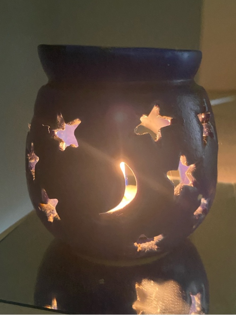Deep Blue Ceramic Star & Moon Tea Light Oil Burner - Picture 2 of 2